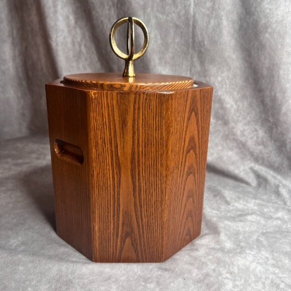 Vintage Morgan Designs Bucket Brigade Oak Ice Bucket With Lid MCM Wood USA *READ - Picture 11 of 16